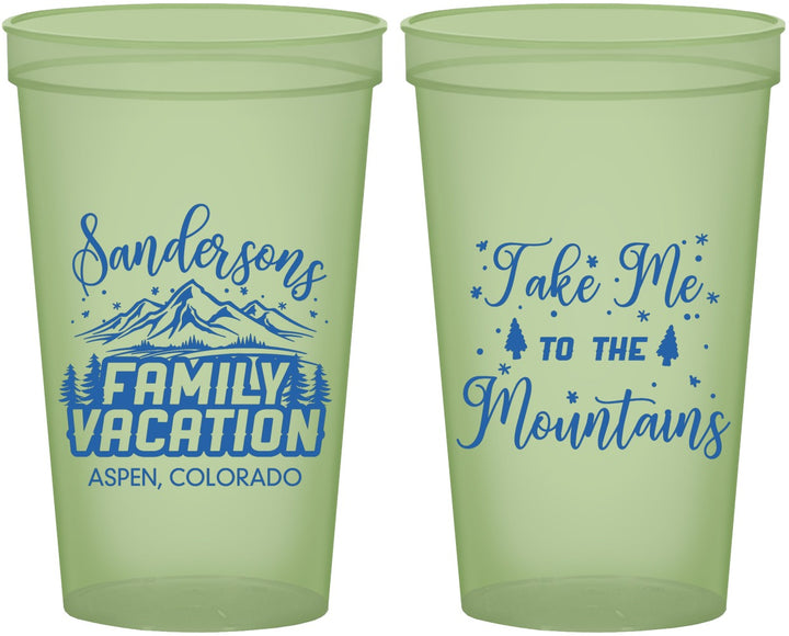 Custom Family Vacation 22 oz Glow In The Dark Cups - Ski Trip Peaks | 180023