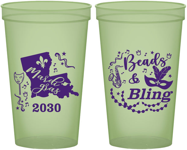 Custom Mardi Gras 22 oz Glow In The Dark Cups - Beads And Bling | 190002