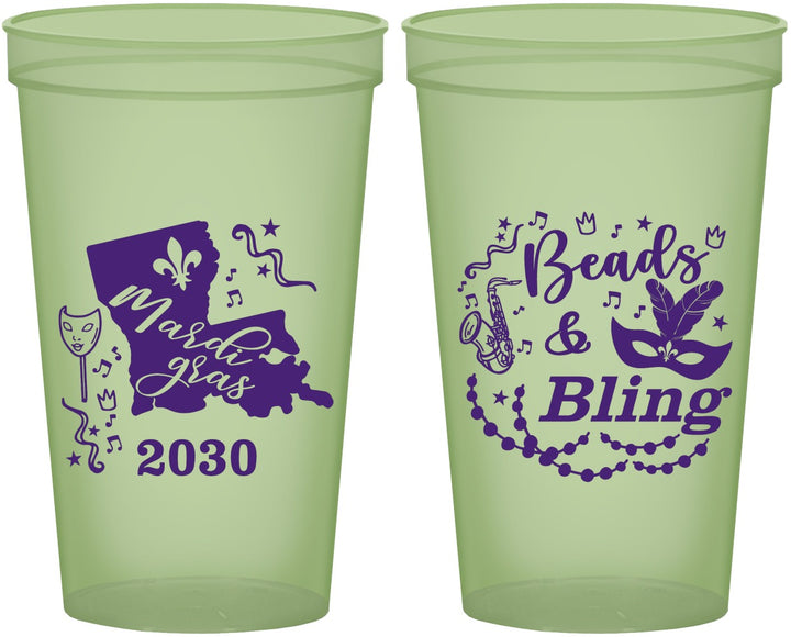 Custom Mardi Gras 22 oz Glow In The Dark Cups - Beads And Bling | 190002
