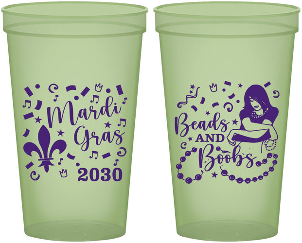 Custom Mardi Gras 22 oz Glow In The Dark Cups - Beads And Boobs | 190005