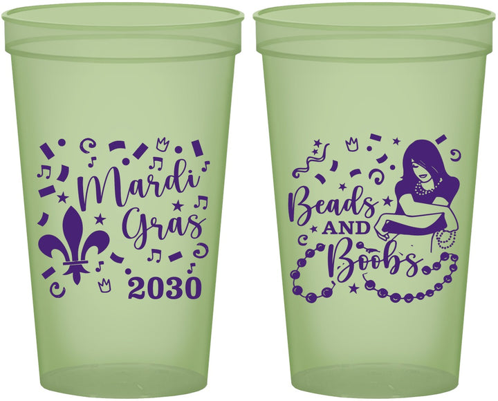Custom Mardi Gras 22 oz Glow In The Dark Cups - Beads And Boobs | 190005