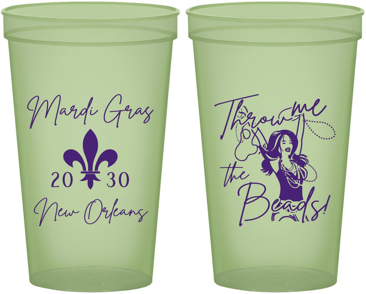 Custom Mardi Gras 22 oz Glow In The Dark Cups - Throw Me The Beads | 190008