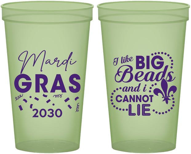 Custom Mardi Gras 22 oz Glow In The Dark Cups - Big Bead Fleur De Lis | 190018