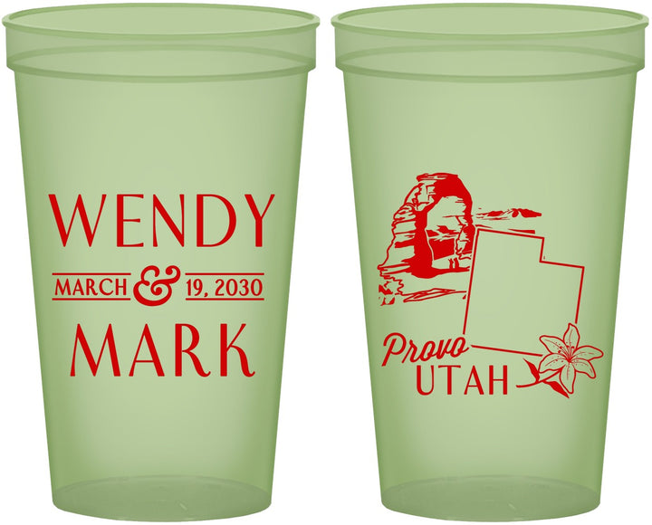 Custom Wedding 22 oz Glow In The Dark Cups - Utah | 193