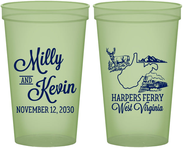 Custom Wedding 22 oz Glow In The Dark Cups - West Virginia | 197