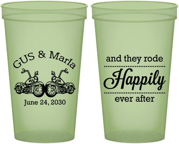 Custom Wedding 22 oz Glow In The Dark Cups - Happily Ever After Motorcycle | 200