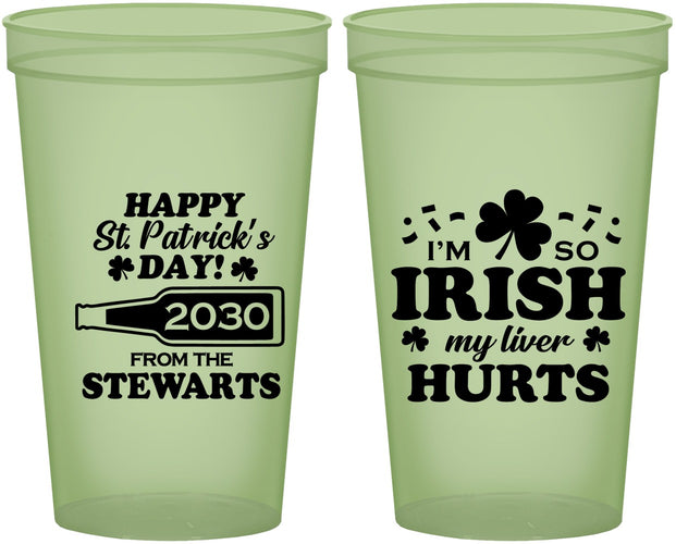 Custom St Patricks Day 22 oz Glow In The Dark Cups - Irish My Liver Hurts | 200000