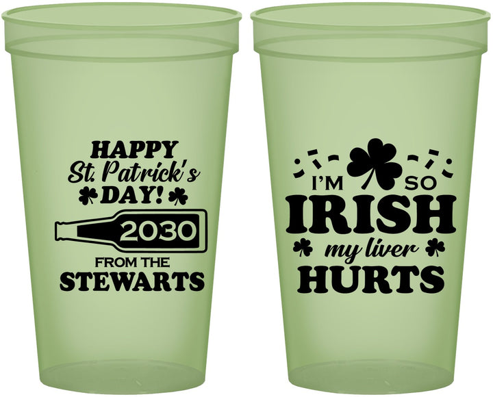 Custom St Patricks Day 22 oz Glow In The Dark Cups - Irish My Liver Hurts | 200000