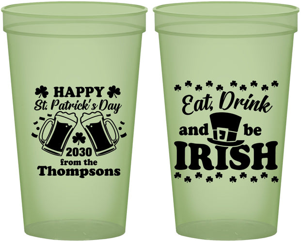 Custom St Patricks Day 22 oz Glow In The Dark Cups - Eat Drink Be Irish | 200002