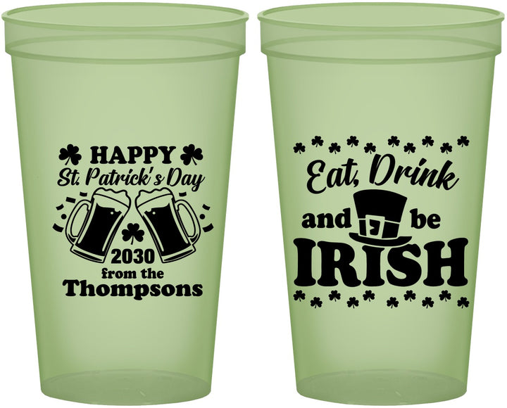 Custom St Patricks Day 22 oz Glow In The Dark Cups - Eat Drink Be Irish | 200002