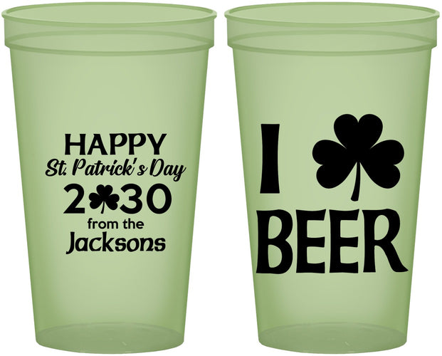 Custom St Patricks Day 22 oz Glow In The Dark Cups - Clover Irish | 200003