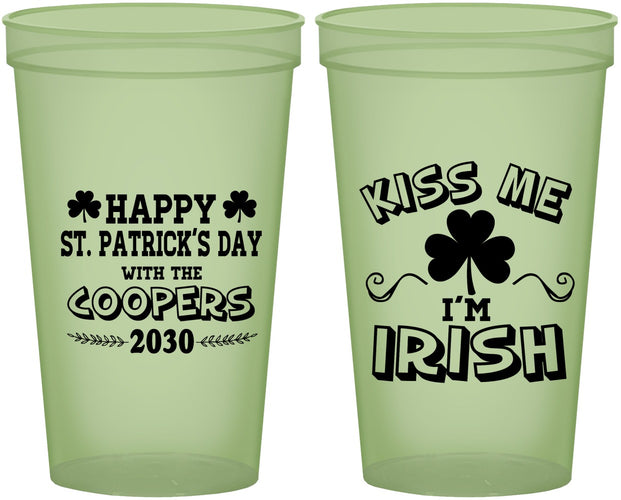 Custom St Patricks Day 22 oz Glow In The Dark Cups - Kiss Me I Am Irish | 200004