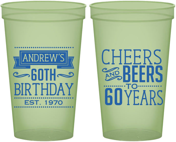 Custom Birthday 22 oz Glow In The Dark Cups - Cheers Beers To 60 Years | 20001