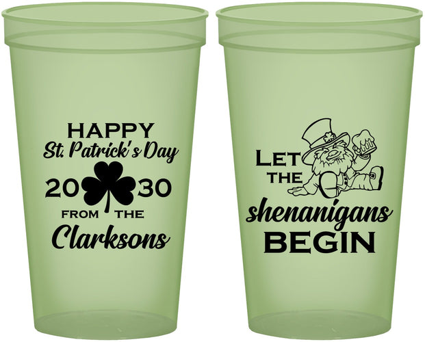 Custom St Patricks Day 22 oz Glow In The Dark Cups - Shenanigans Leprechaun | 200011