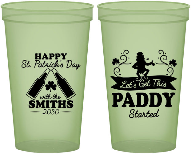 Custom St Patricks Day 22 oz Glow In The Dark Cups - Lets Get The Paddy Started | 200014
