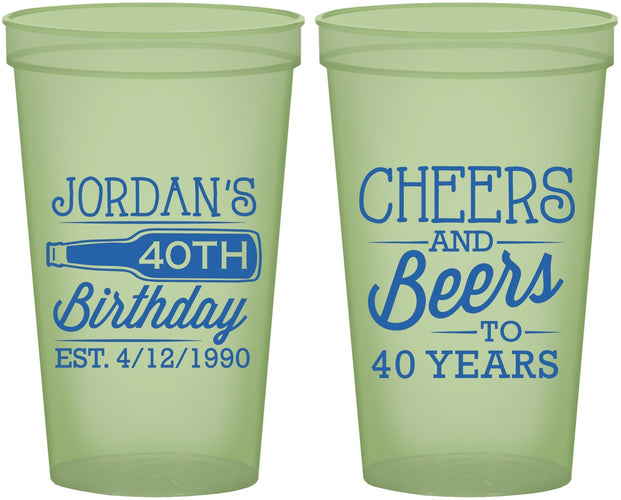 Custom Birthday 22 oz Glow In The Dark Cups - Cheers Beers To 40 Years | 20002