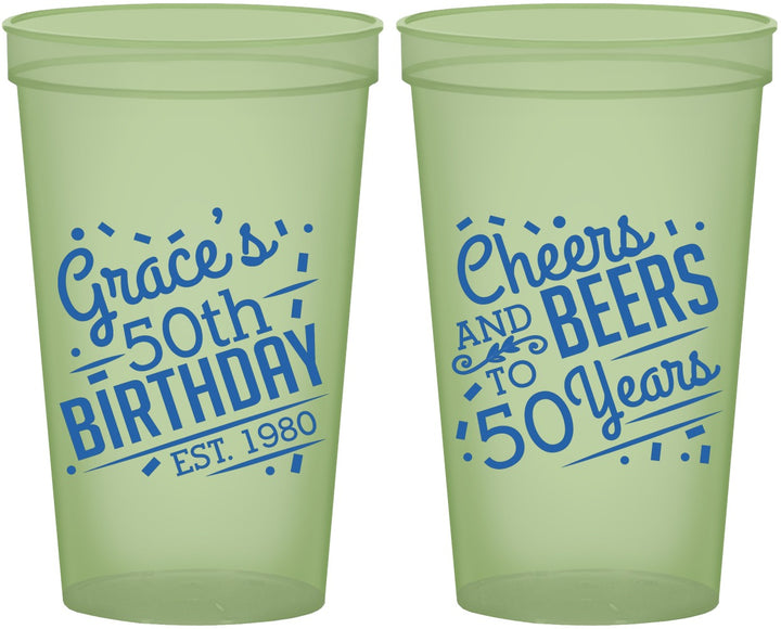Custom Birthday 22 oz Glow In The Dark Cups - Cheers Beers To 50 Years | 20003