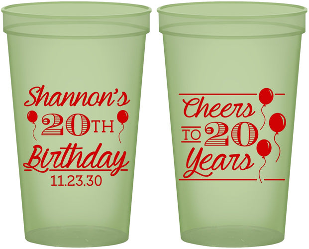 Custom Birthday 22 oz Glow In The Dark Cups - Cheers To 20 Years | 20004