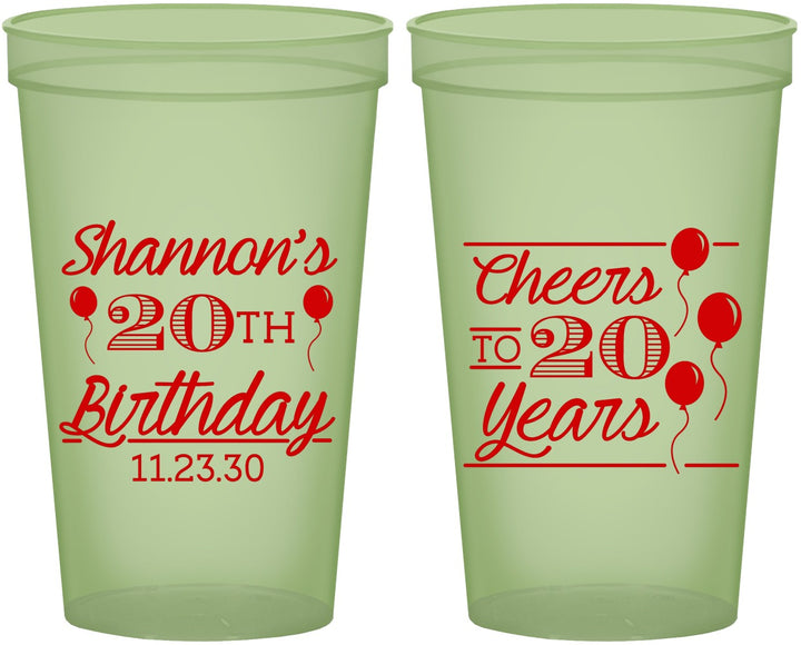 Custom Birthday 22 oz Glow In The Dark Cups - Cheers To 20 Years | 20004
