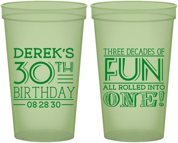 Custom Birthday 22 oz Glow In The Dark Cups - 30th Three Decades Of Fun | 20020