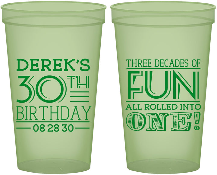 Custom Birthday 22 oz Glow In The Dark Cups - 30th Three Decades Of Fun | 20020