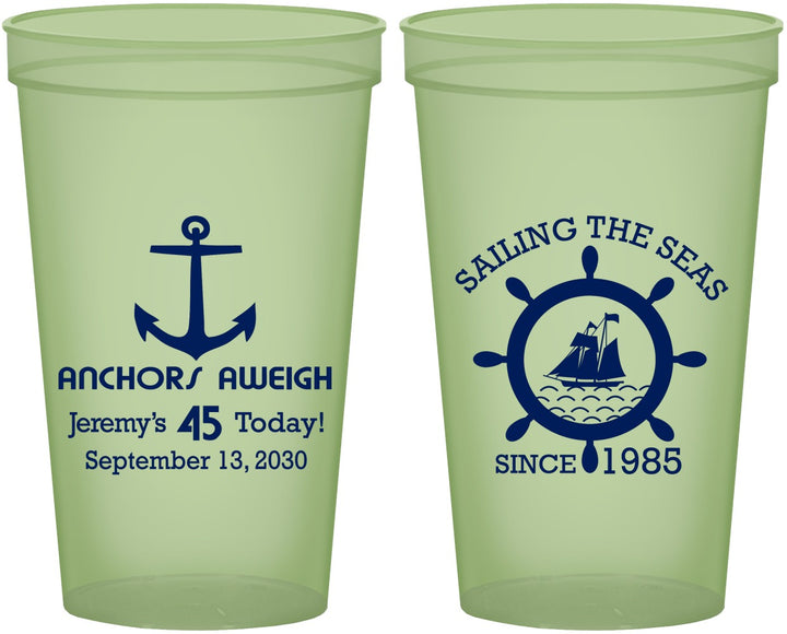 Custom Birthday 22 oz Glow In The Dark Cups - 45th Nautical | 20023