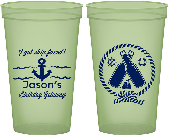 Custom Birthday 22 oz Glow In The Dark Cups - Ship Faced Nautical | 20024