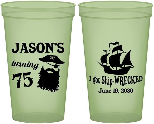 Custom Birthday 22 oz Glow In The Dark Cups - 75th Shipwrecked | 20029
