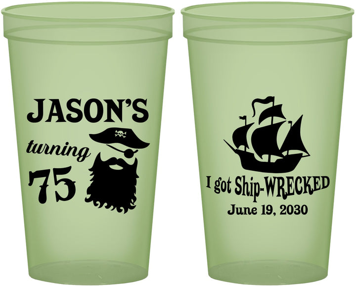 Custom Birthday 22 oz Glow In The Dark Cups - 75th Shipwrecked | 20029