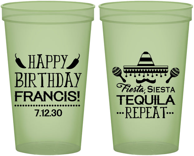 Custom Birthday 22 oz Glow In The Dark Cups - Fiesta Siesta Tequila | 20030
