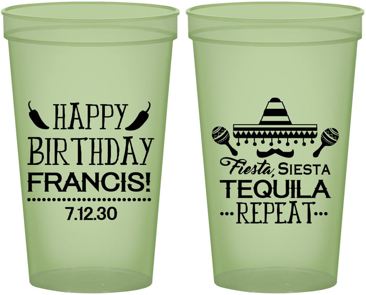 Custom Birthday 22 oz Glow In The Dark Cups - Fiesta Siesta Tequila | 20030
