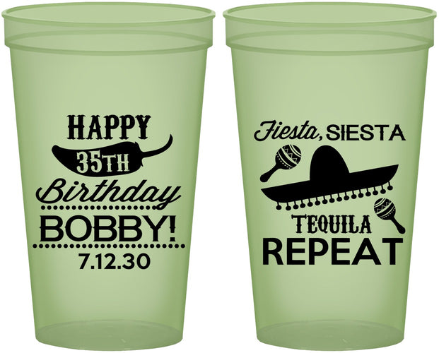 Custom Birthday 22 oz Glow In The Dark Cups - 35th Fiesta Siesta Tequila | 20031