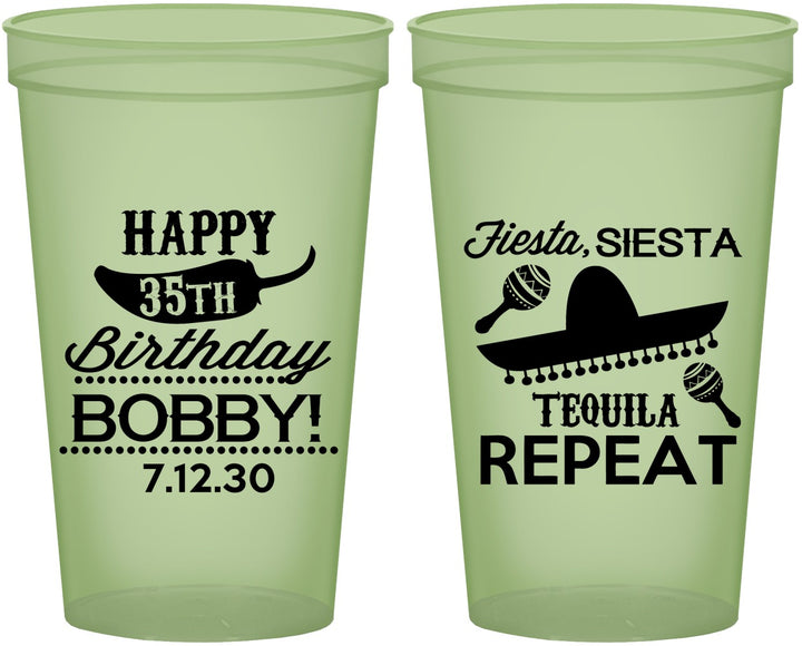 Custom Birthday 22 oz Glow In The Dark Cups - 35th Fiesta Siesta Tequila | 20031