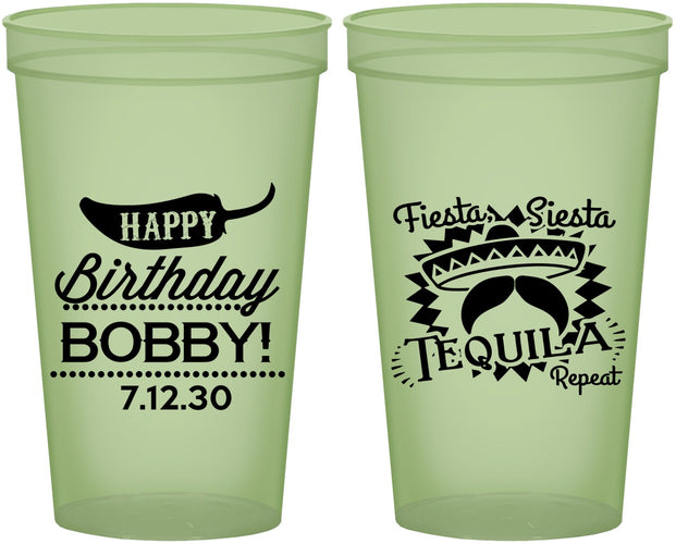 Custom Birthday 22 oz Glow In The Dark Cups - Fiesta Siesta Tequila | 20032