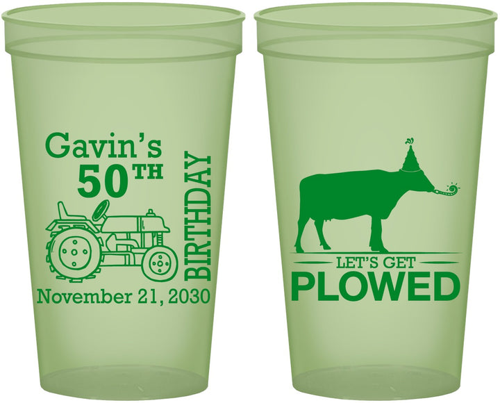 Custom Birthday 22 oz Glow In The Dark Cups - 50th Lets Get Plowed | 20037