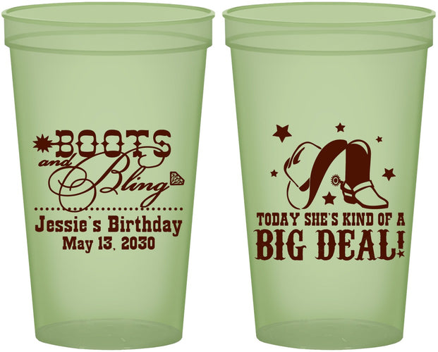 Custom Birthday 22 oz Glow In The Dark Cups - Boots And Bling | 20038