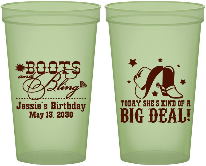 Custom Birthday 22 oz Glow In The Dark Cups - Boots And Bling | 20038