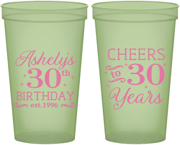 Custom Birthday 22 oz Glow In The Dark Cups - Cheers To 30 Years | 20041