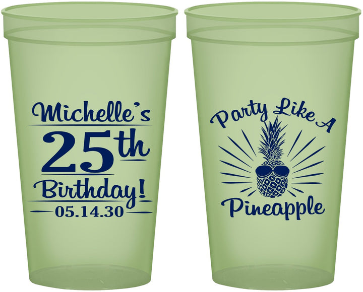 Custom Birthday 22 oz Glow In The Dark Cups - 25th Pineapple | 20043