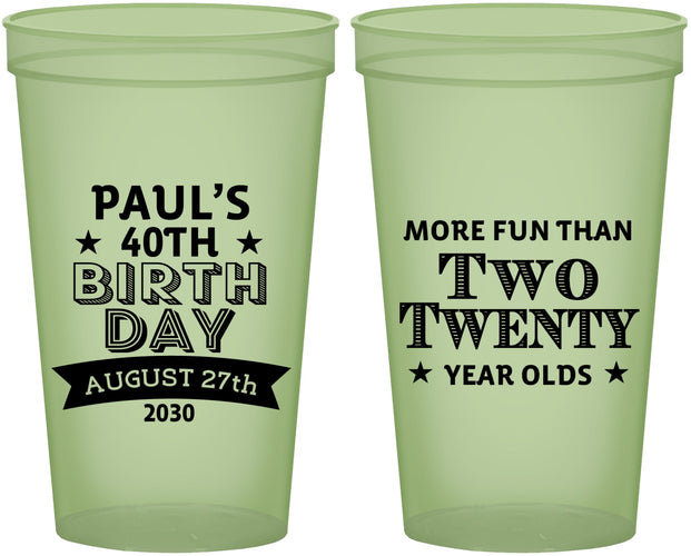 Custom Birthday 22 oz Glow In The Dark Cups - 40th | 20045