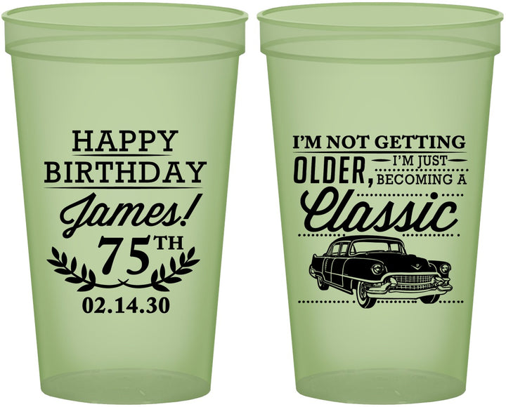 Custom Birthday 22 oz Glow In The Dark Cups - 75th Classic Car | 20055
