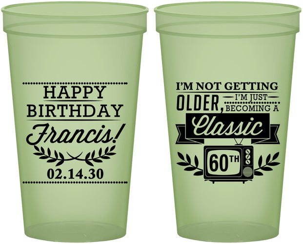 Custom Birthday 22 oz Glow In The Dark Cups - 60th Classic Tv | 20057