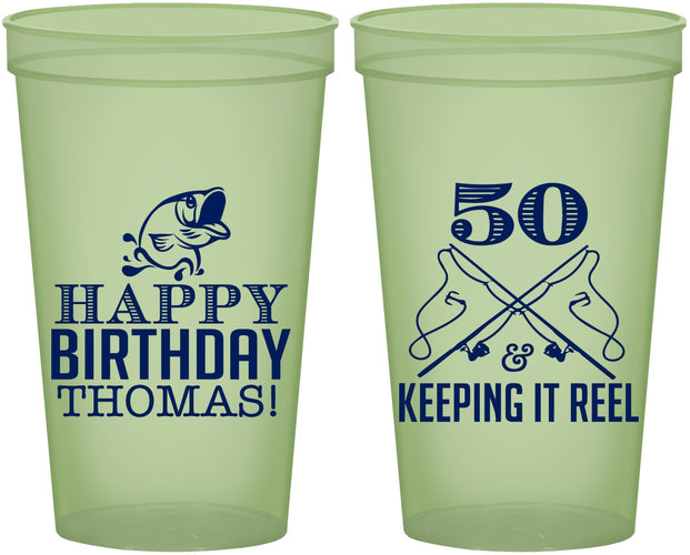 Custom Birthday 22 oz Glow In The Dark Cups - 50th Keeping It Reel | 20066