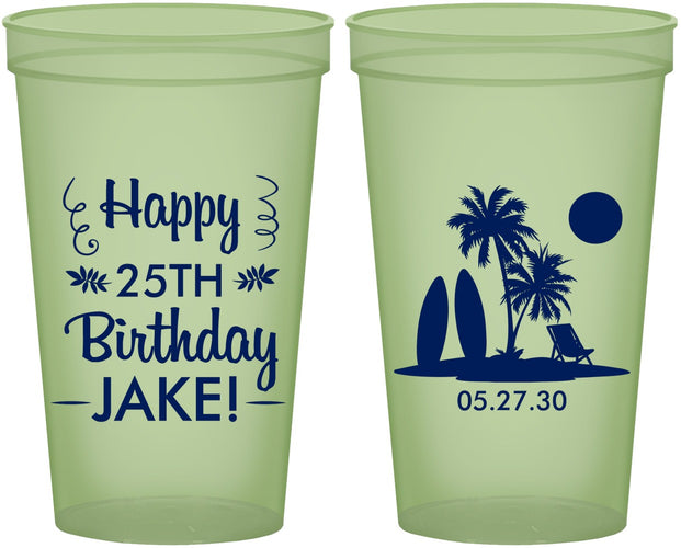 Custom Birthday 22 oz Glow In The Dark Cups - 25th Beach | 20079