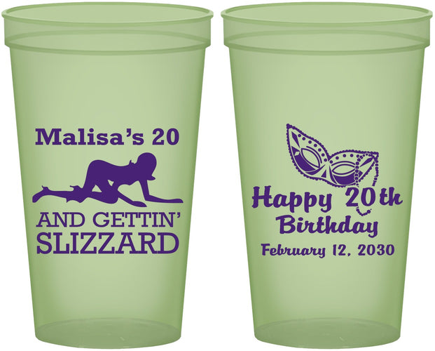 Custom Birthday 22 oz Glow In The Dark Cups - 20th Mardi Gras | 20084