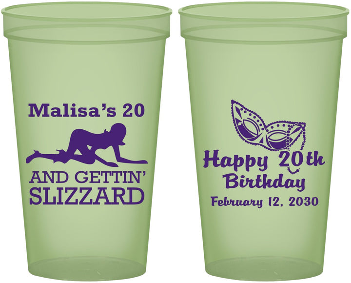 Custom Birthday 22 oz Glow In The Dark Cups - 20th Mardi Gras | 20084