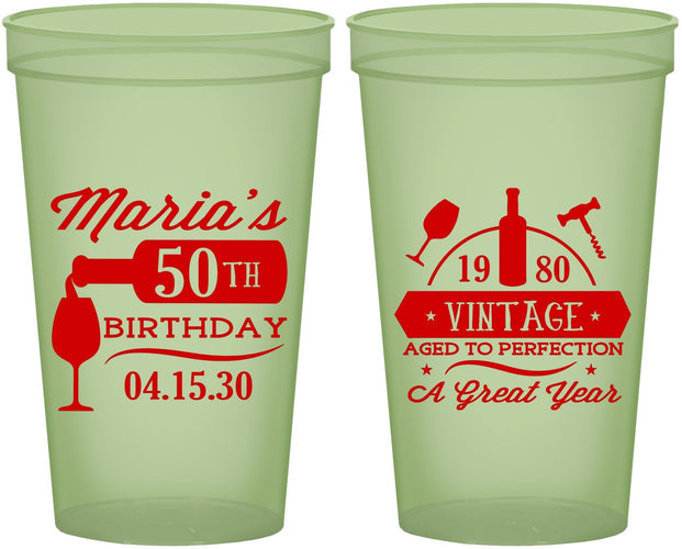Custom Birthday 22 oz Glow In The Dark Cups - 50th Wine | 20098