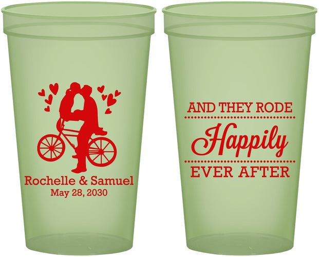 Custom Wedding 22 oz Glow In The Dark Cups - Happily Ever After Bicycle | 201