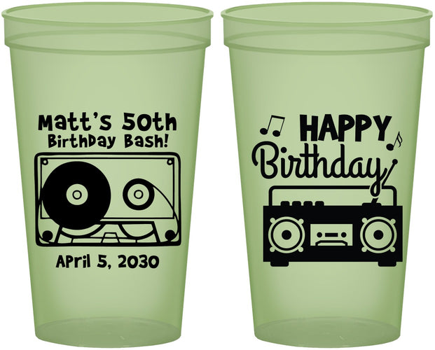 Custom Birthday 22 oz Glow In The Dark Cups - 50th Cassette Tape | 20117