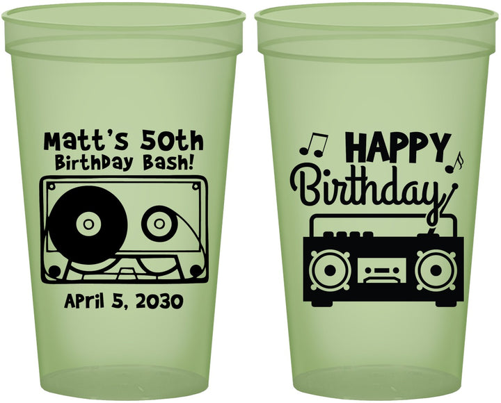 Custom Birthday 22 oz Glow In The Dark Cups - 50th Cassette Tape | 20117